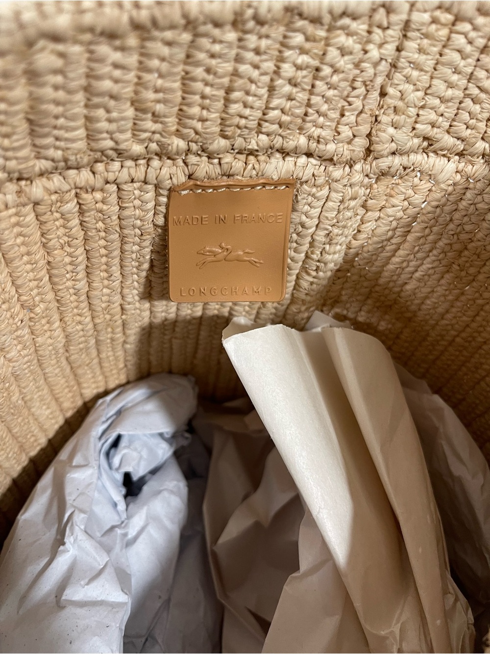 Woven Straw Tote with Tan Leather Handles - Picture 4 of 6